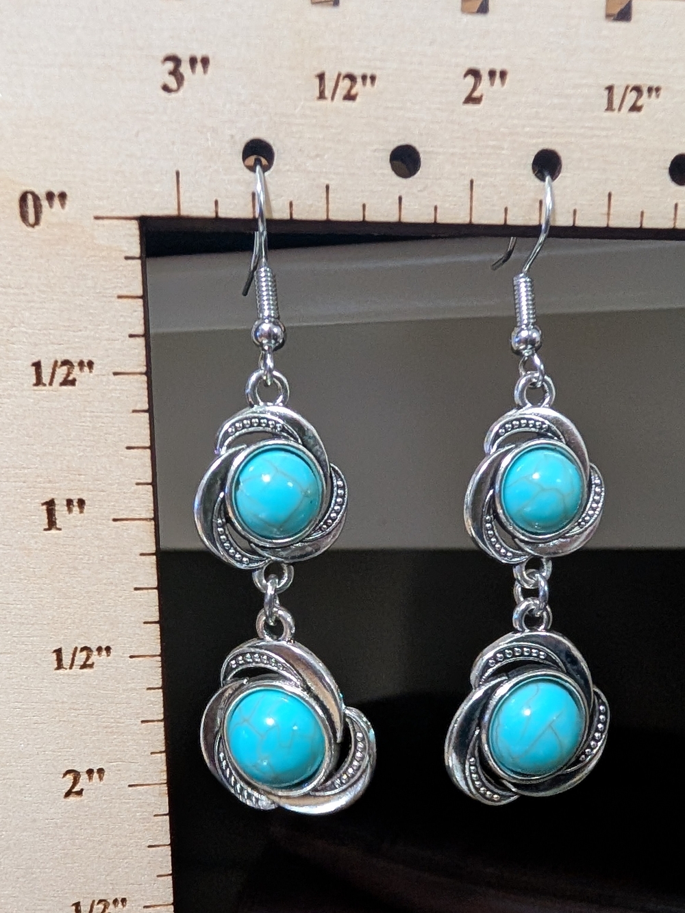 Silver Drop Earrings with Turquoise Stones - Women Jewelry